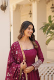 Premium Vichitra Silk Readymade Gown With Dupatta Set