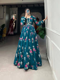 Georgette Gloral Print With Lace Border Stitched Gown