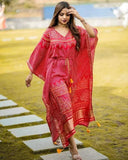 Red Stylish Fancy Satin Printed Kaftan Kurti For Women - the womens fashion mart