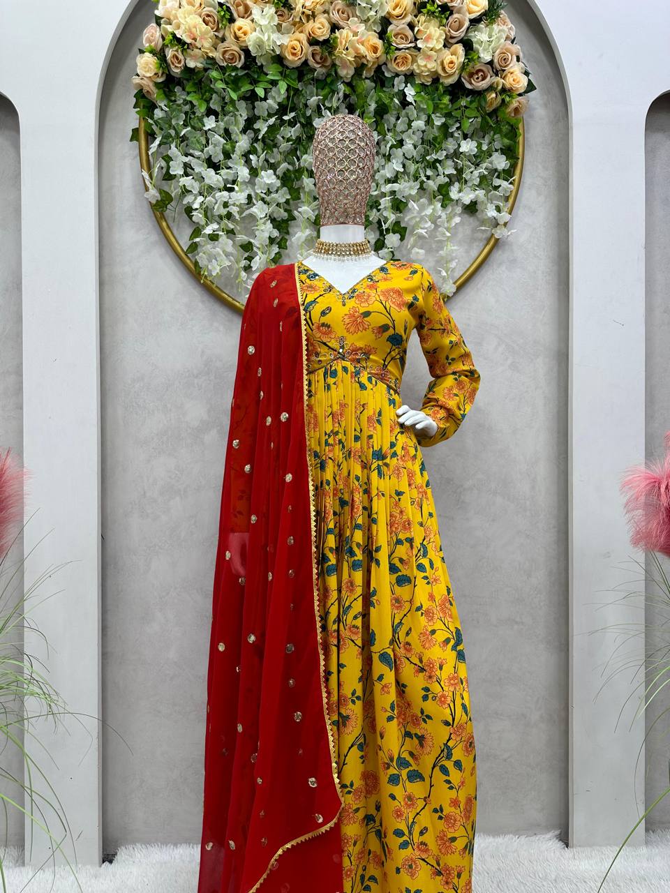 Beautiful Designer Alia cut Suit On Muslin Cotton febric with inner and Digital print with Hand work - women's fashion mart
