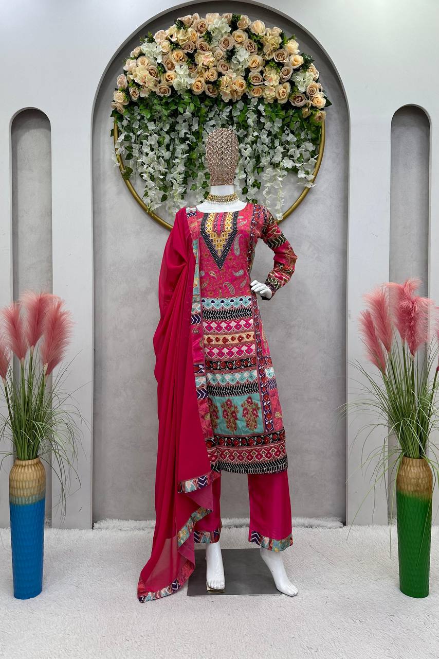 Beautiful Designer Suit On Heavy Satin Silk fabric - women's fashion mart