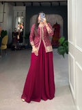 Elegant Stitched Georgette Red Top & Plazo Set with Embroidery